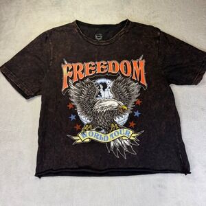 Social Culture Freedom World‎ Tour Graphic Tee Acid Wash Cropped Eagle Shirt M